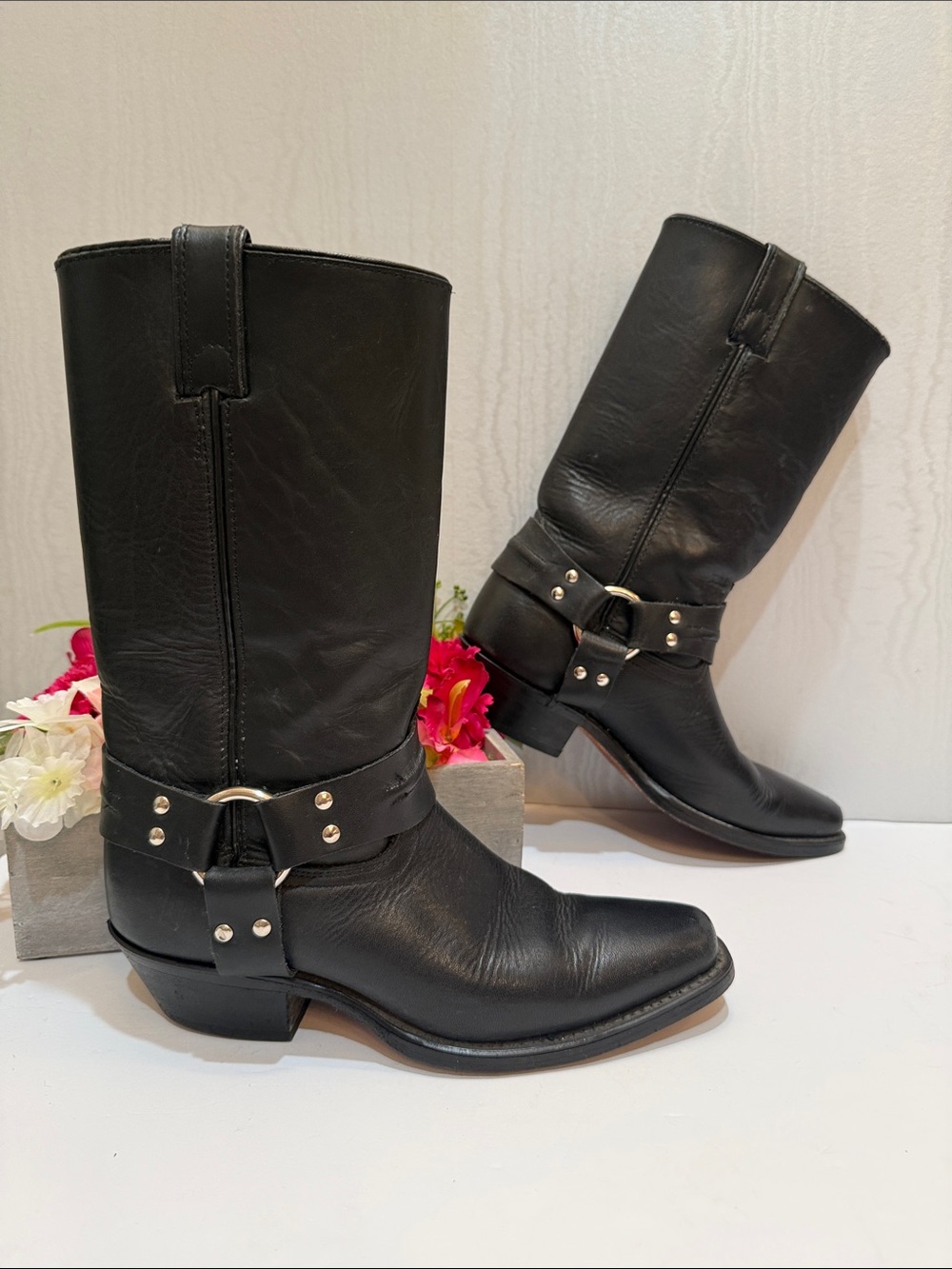 Vintage Code West Black Leather Harness Boots Women’s 7.5 M USA Made 561